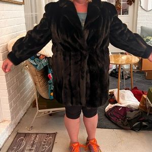 25% off listed price. Vintage fur (synthetic) coat. Imported. Good condition